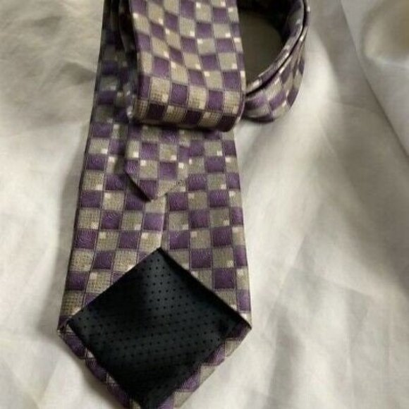 Zianetti Italian Silk Collection Mens Tie Purple Gray Square Fashion Necktie - Picture 2 of 5